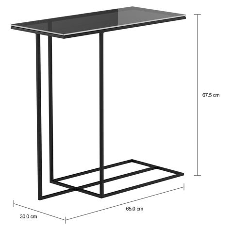 Imagem com medidas do produto MESA LATERAL 65 X 30 VIDRO 6MM LINEAR