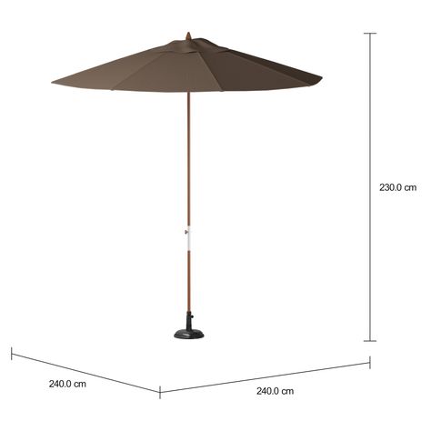 Imagem com medidas do produto OMBRELONE RED. 240 C/BASE PETRUS/CAUCAIA