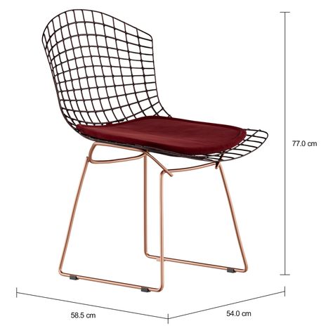 Imagem com medidas do produto BERTOIA CADEIRA C/ ALMOFADA