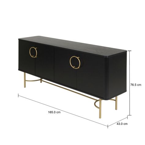 Imagem com medidas do produto DARKO BUFFET 4 PORTAS 1,65 M X 43 CM