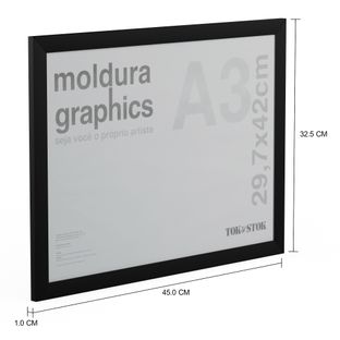Imagem com medidas do produto KIT MOLDURA A3 29 CM X 42 CM GRAPHICS