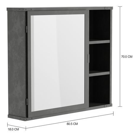 Imagem com medidas do produto ARMÁRIO COM ESPELHO 1 PORTA À ESQUERDA 80 CM X 70 CM IN DUSTRIAL