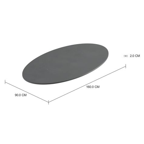 Imagem com medidas do produto TAMPO DE MESA PEDRA OVAL 1,60 M X 90 CM TULIPE