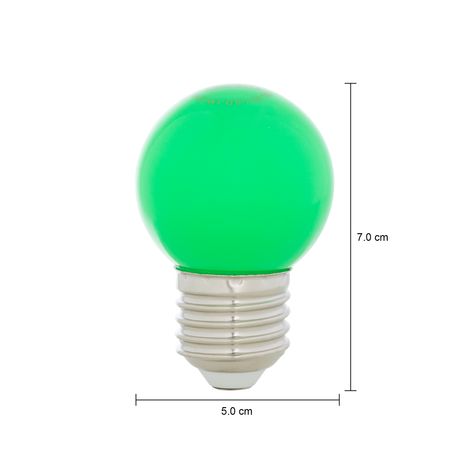 Imagem com medidas do produto LÂMPADA LED BOLINHA VERDE 1W E27 127V TASCHIBRA