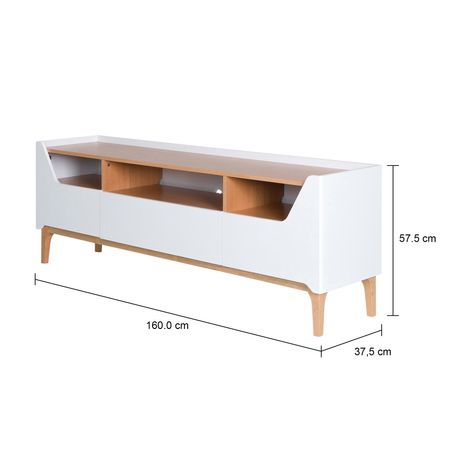 Imagem com medidas do produto RACK 2 PORTAS/1 GAVETA 1,60 M X 37 CM PILARES