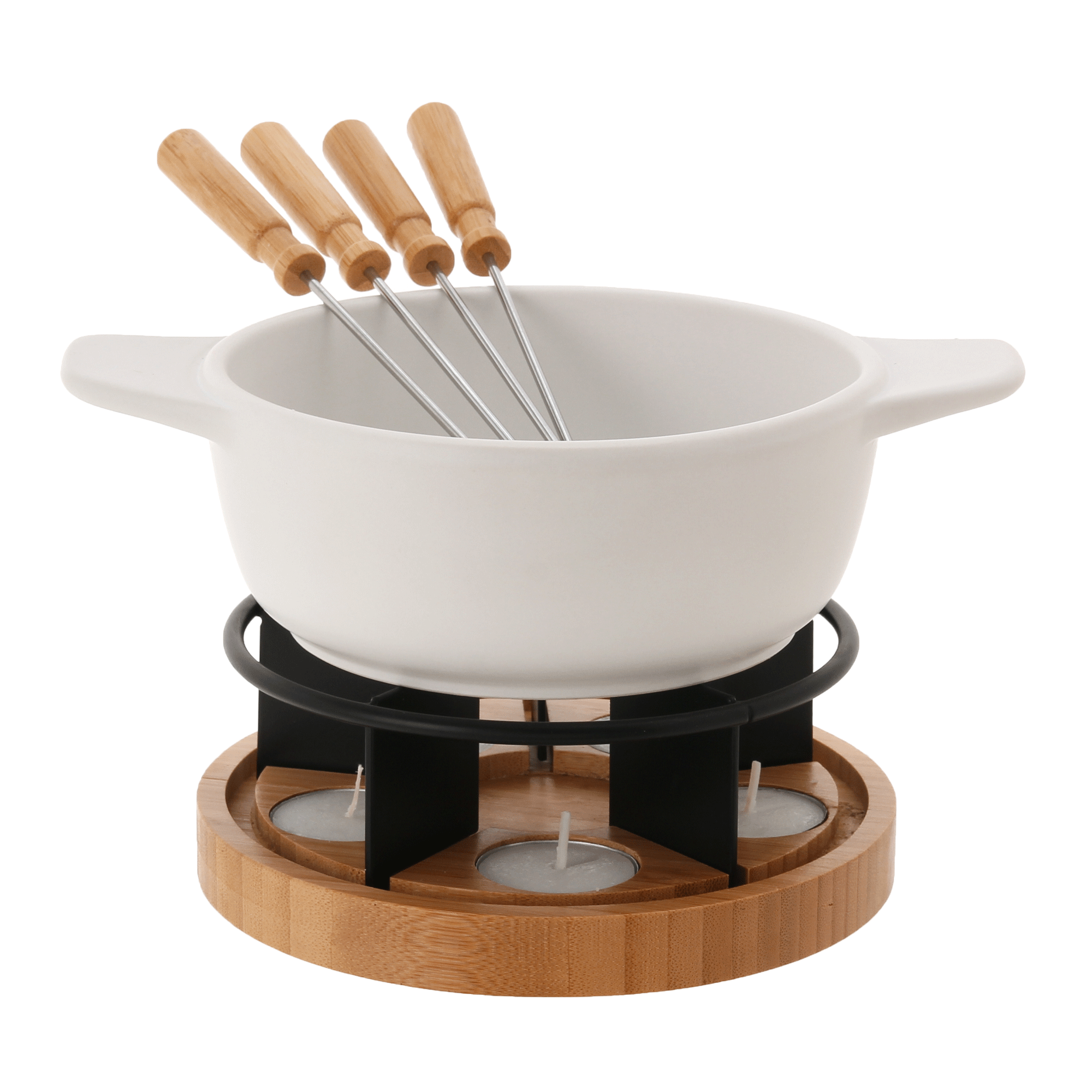 KIT PARA FONDUE 12 PEÇAS SKILIN BRANCO/BAMBU | Tok&Stok