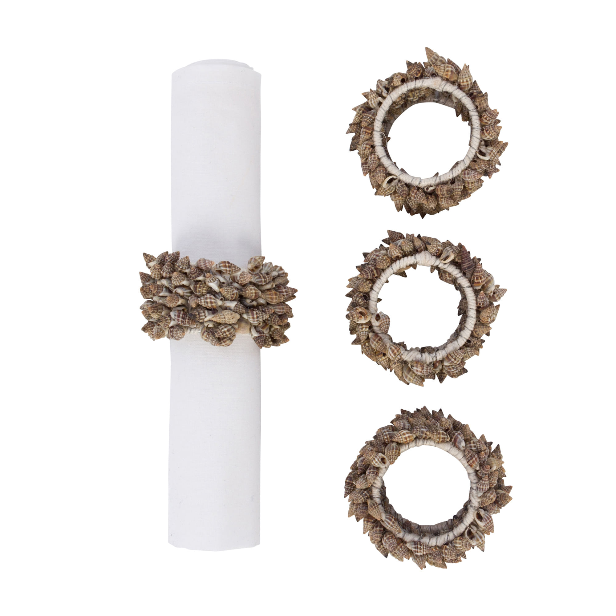 ARGOLA PARA GUARDANAPO CONJUNTO COM 4 PEÇAS CONCHAS