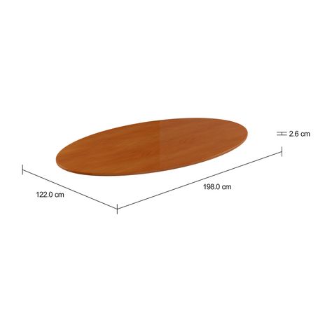 Imagem com medidas do produto TAMPO DE MESA DE MADEIRA OVAL 1,98 M X 1,22 M TULIPE