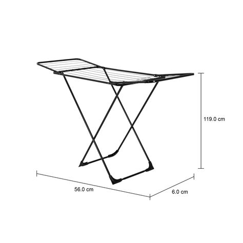 Imagem com medidas do produto VARAL DE CHÃO DOBRÁVEL 1,5 M X 56 CM NOIR