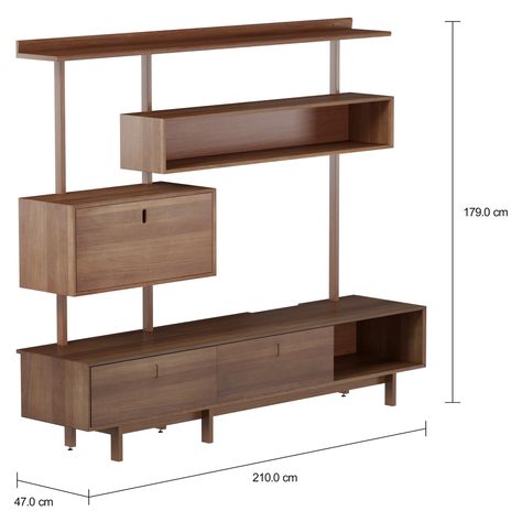 Imagem com medidas do produto ESTANTE PARA TV DE ATÉ 55 POLEGADAS COM 3 PORTAS 2,10 M X 1,79 M PILOTIS