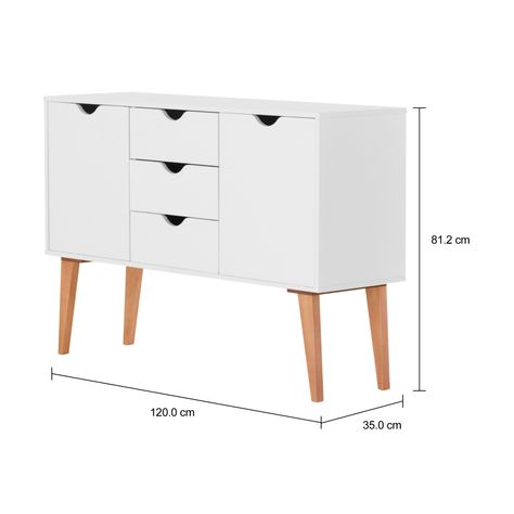 Imagem com medidas do produto BUFFET 2 PORTAS/3 GAVETAS 1,20 M X 35 CM LIN