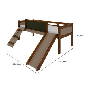 Imagem com medidas do produto CAMA DE SOLTEIRO COM ESCORREGADOR E ESCALADA 78 CM GARATUJA