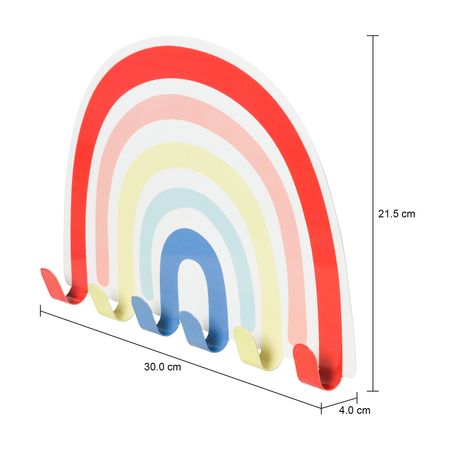 Imagem com medidas do produto CABIDEIRO DE PAREDE COM 6 GANCHOS ARCA-ÍRIS