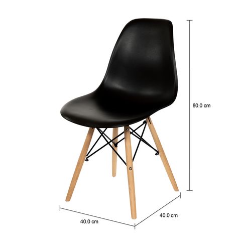 Imagem com medidas do produto CONJUNTO COM 2 CADEIRAS EAMES WOOD