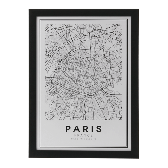 Quadro 28 Cm X 38 Cm Road Map Paris