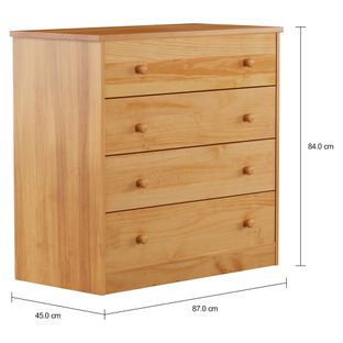 Imagem com medidas do produto CÔMODA 4 GAVETAS 87 CM X 43 CM TIMBER