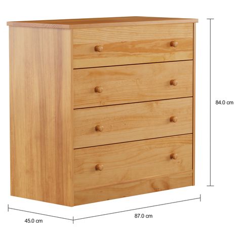 Imagem com medidas do produto CÔMODA 4 GAVETAS 87 CM X 43 CM TIMBER