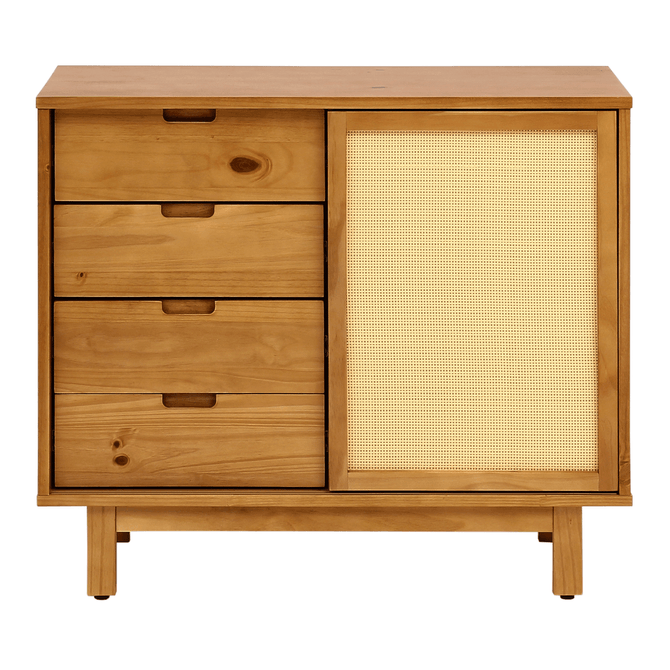 Cômoda 4 Gavetas/1 Porta De Correr Com Palhinha 90 Cm X 40 Cm Palhandi