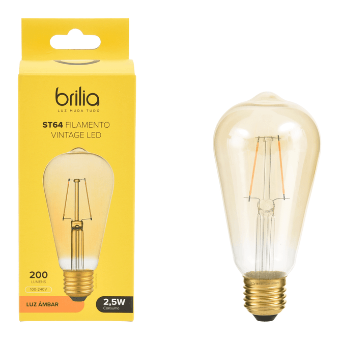 Lâmpada Led Filamento St64 E27 2,5w 127/220v Luz Amarela Brilia