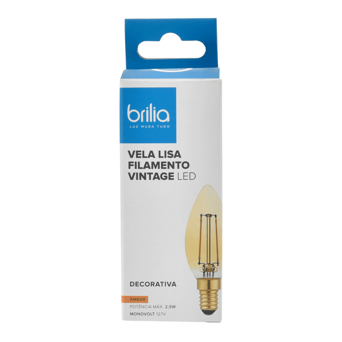 Lâmpada Led Filamento C35 E14 2,5w 127v Brilia Luz Amarela