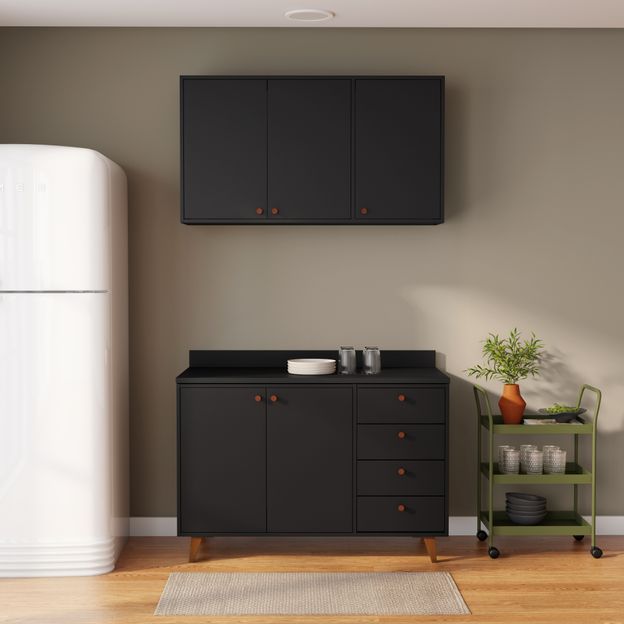 CONJUNTO DE COZINHA 3 PEÇAS PTNZ LIN PRETO/NOZES | Tok&Stok